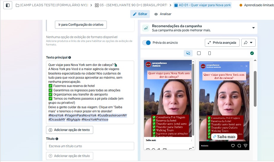 Print ampliado do anúncio ativo de viagem em grupo 2026