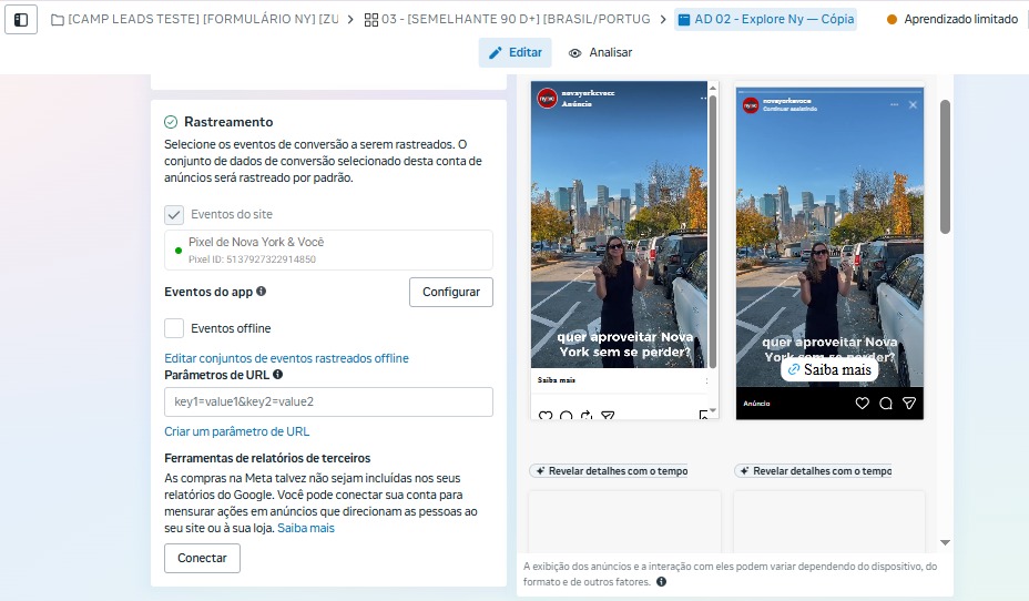 Print ampliado de anúncio ativo com visual de Nova York