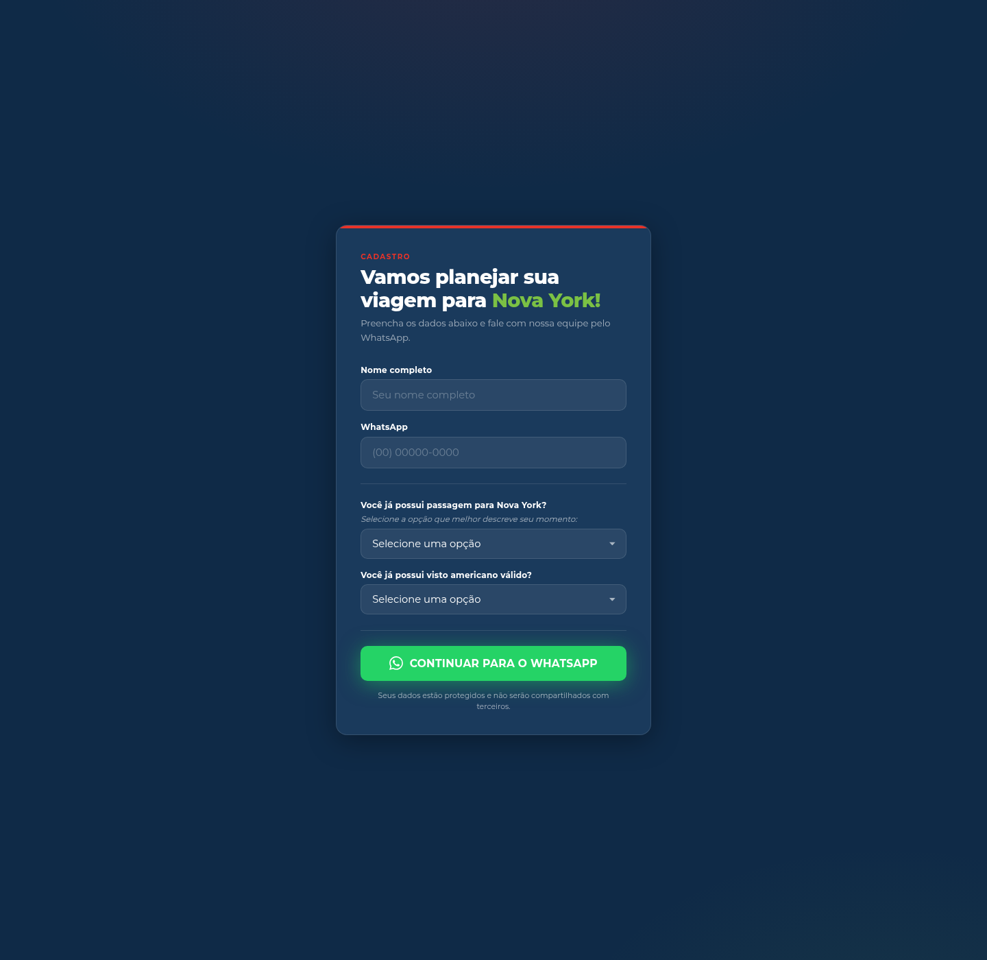 Captura da landing page de formulário em domínio Unaux
